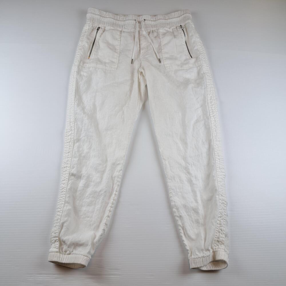 Athleta Pants Womens 14 Tall White Cabo 100% Linen Jogger Travel Beach Pockets